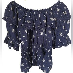 Navy Blue Floral Off-Shoulder Top Size Medium